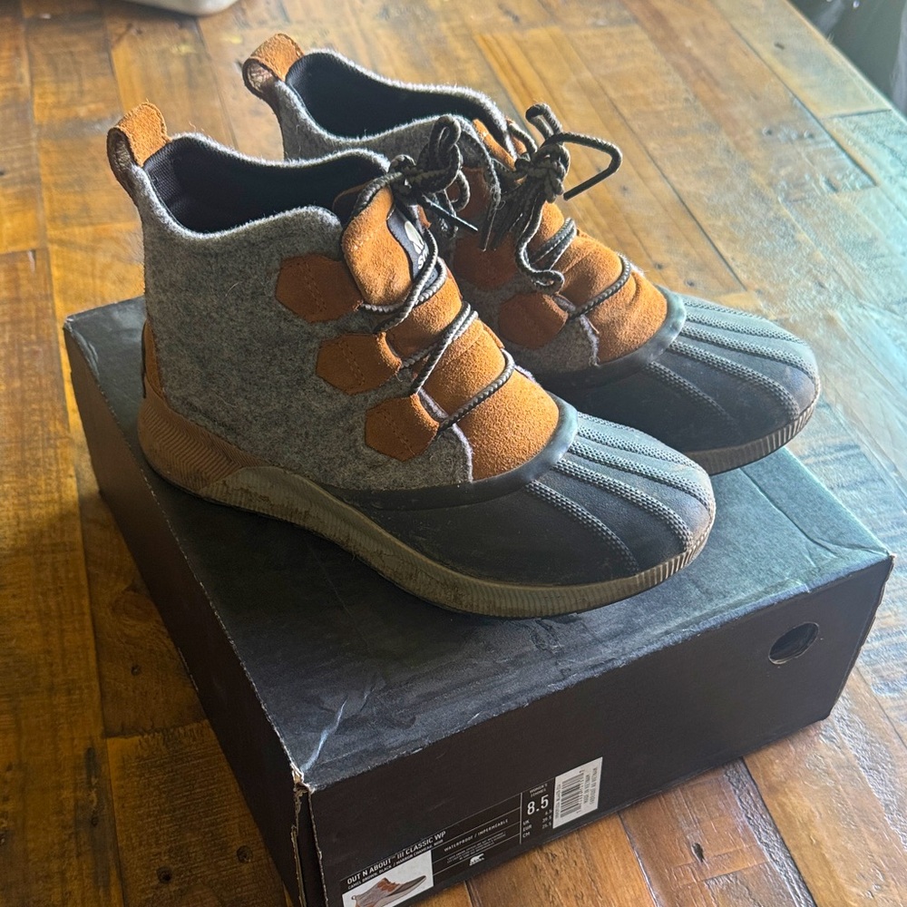 Gray and Brown waterproof boots